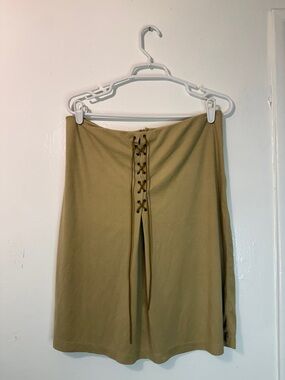 Vintage Janette Faux Suede Lace-Up Front Mini Skirt in Camel - Size L